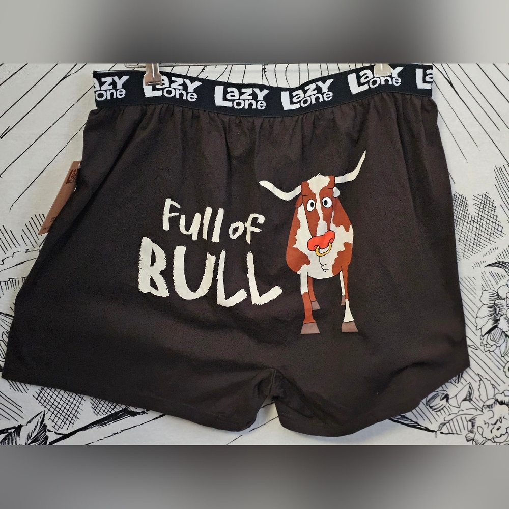 NWT XL Lazy One Black "Full Of Bull" Boxer Shorts with Bull Graphic